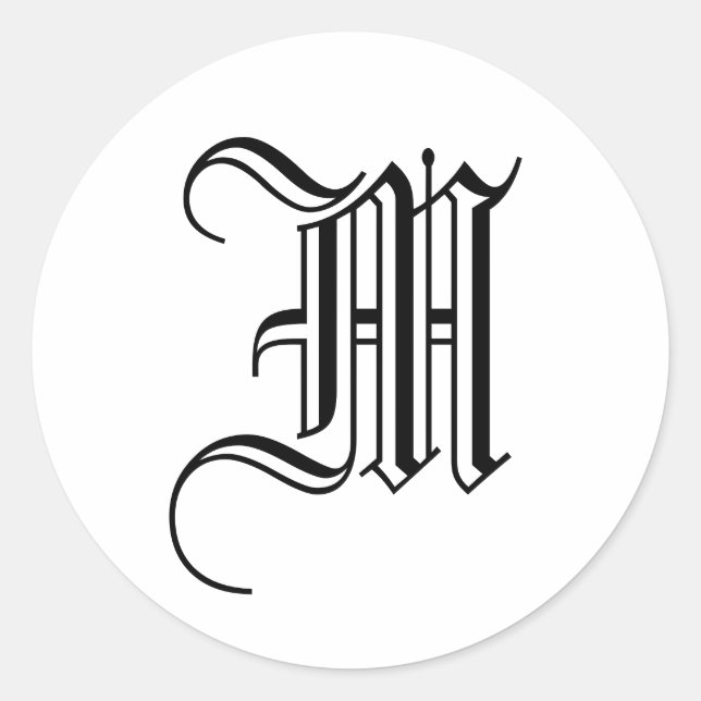 Monogramme M Sticker noir blanc vieux anglais (Devant)