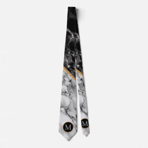 Monogramme Marbre blanc noir Cravate moderne