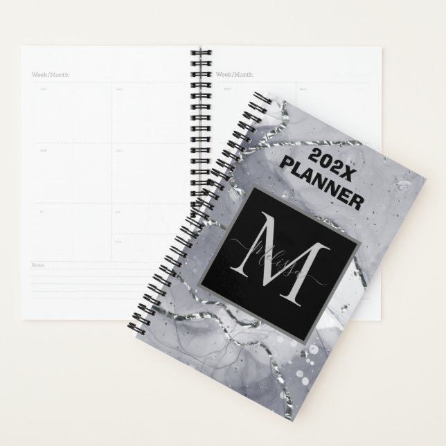 Monogramme marbré d'argent simple moderne (Devant avec enveloppe)