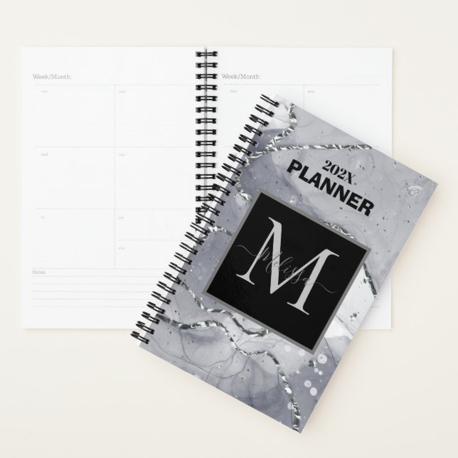 Monogramme marbré d'argent simple moderne (Devant avec enveloppe)