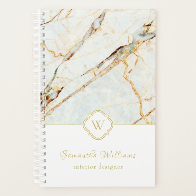 Monogramme Marbre Elegant Blanc Or 5.5x8.5 Planifi (Devant)
