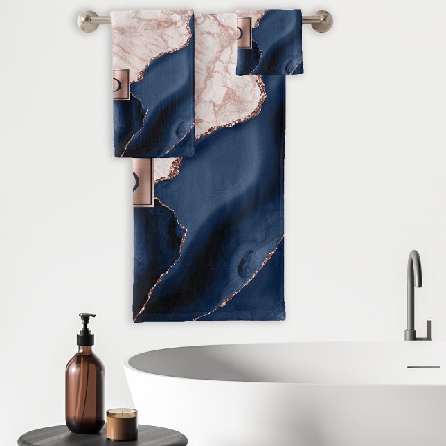 Monogramme Marbre Rose Gold Agate Bleu Marine (Créateur téléchargé)