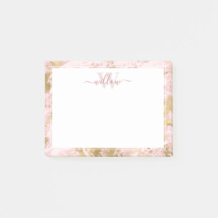 Monogramme Marbre rose Golden Foil Post-it Notes