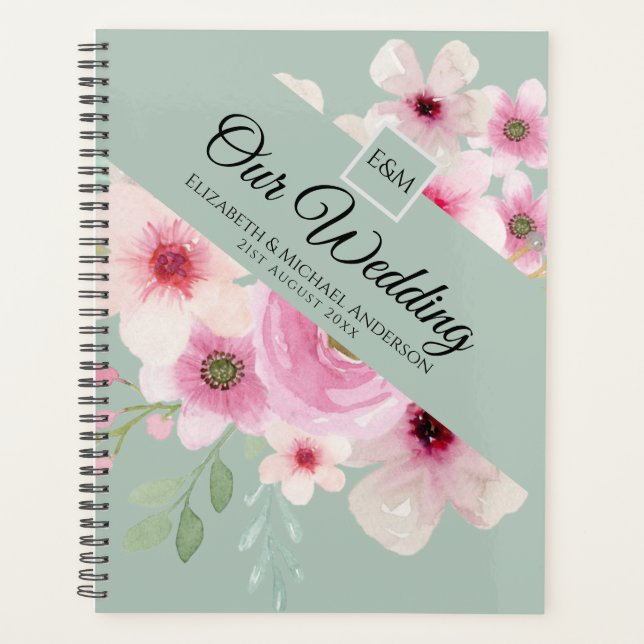 Monogramme Mariage Couple Rose Blush Floral (Devant)
