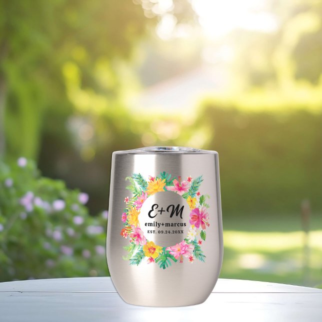 Monogramme Mariage de couronne de fleurs tropicale (Créateur téléchargé)