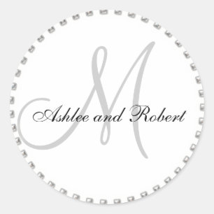 Monogramme Mariage Favor Sticker argent Pearl Blan