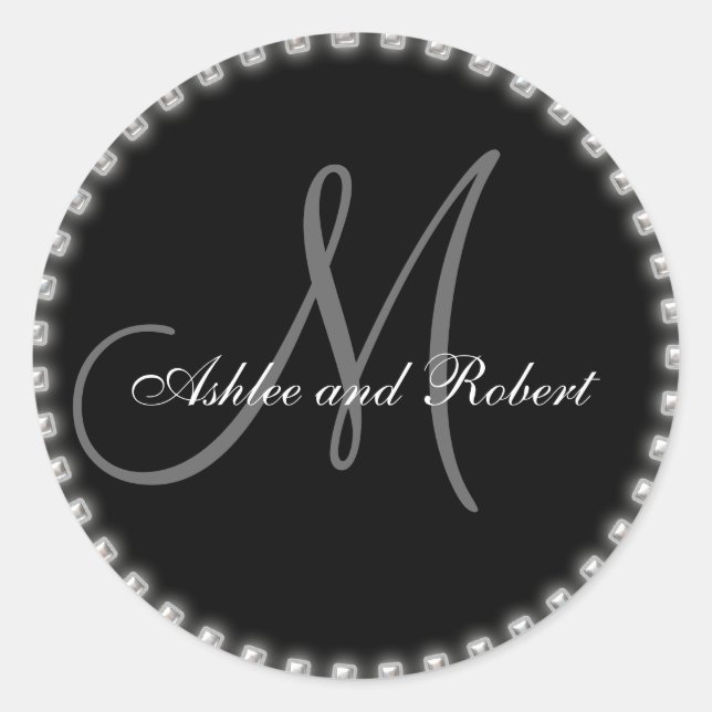 Monogramme Mariage Favor Stickers Perles d'argent (Devant)