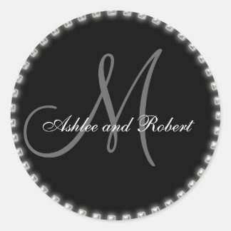Monogramme Mariage Favor Stickers Perles d'argent