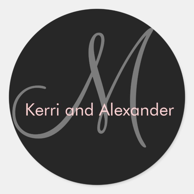 Monogramme Mariage Favoriser Stickers Rose Noir (Devant)