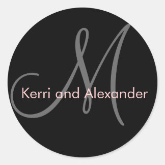Monogramme Mariage Favoriser Stickers Rose Noir