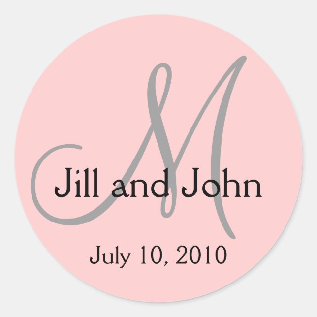 Monogramme Mariage marié Groom Date Sticker rose (Devant)