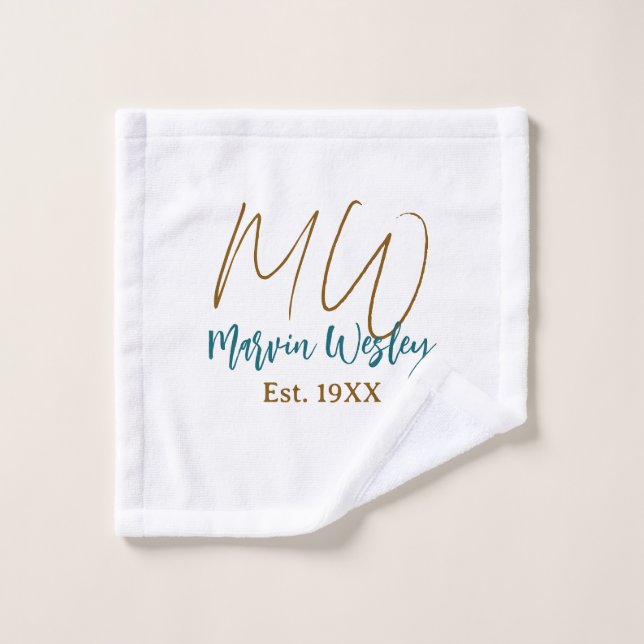 Monogramme marron bleu turquoise année simple mini (Gant de toilette)