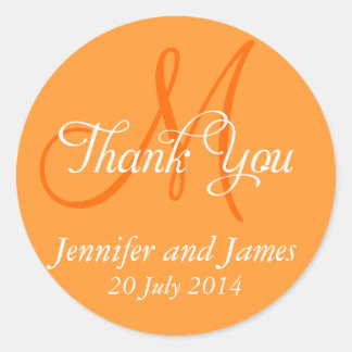Monogramme Merci Mariage Favoriser Stickers Orange