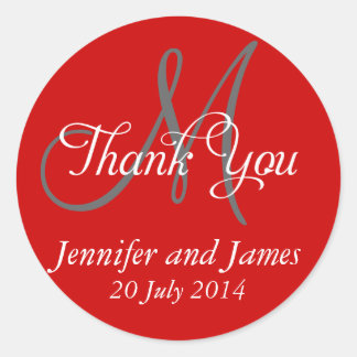 Monogramme Merci Mariage Favoriser Stickers Rouge