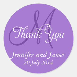 Monogramme Merci Mariage Favoriser Stickers Violet