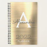 Monogramme métal d'or 2022 Élégant<br><div class="desc">2022 Monogramme métal d'or et planificateur de Carnet spiral initial. Cela rend le cadeau parfait pour 16 ans,  mariage,  douche nuptiale,  anniversaire,  baby shower ou bachelorette pour quelqu'un qui aime le luxe glam et les styles chic.</div>