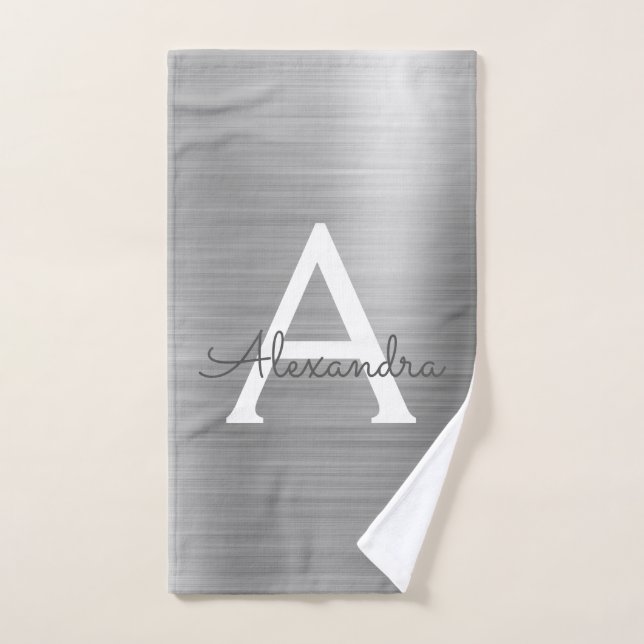 Monogramme métallique en verre chic argenté (Serviette à main)