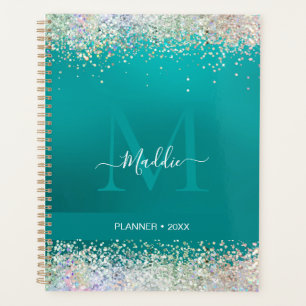 Monogramme métallique turquoise Sparkle glittery