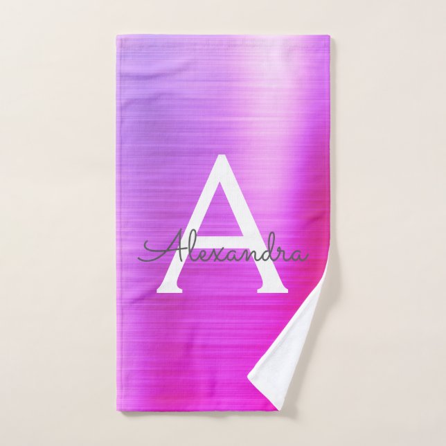 Monogramme métallique violet chic (Serviette à main)