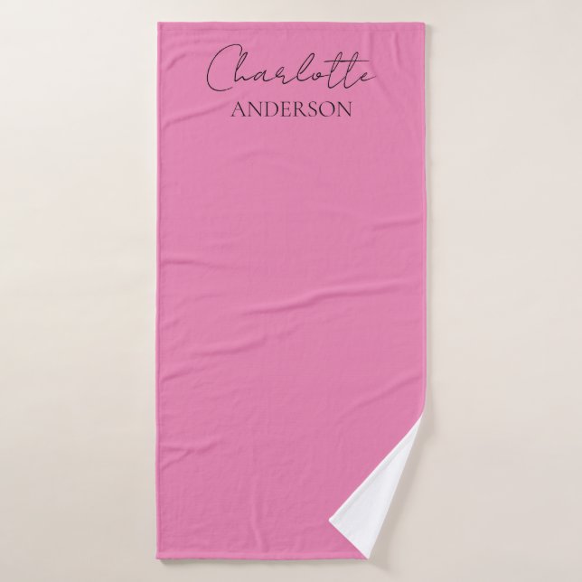 Monogramme minimaliste élégant Nom rose (Serviette de bain)