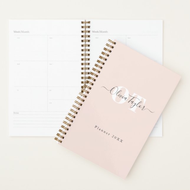 Monogramme minimaliste Moderne Script Blush Profes (Devant avec enveloppe)