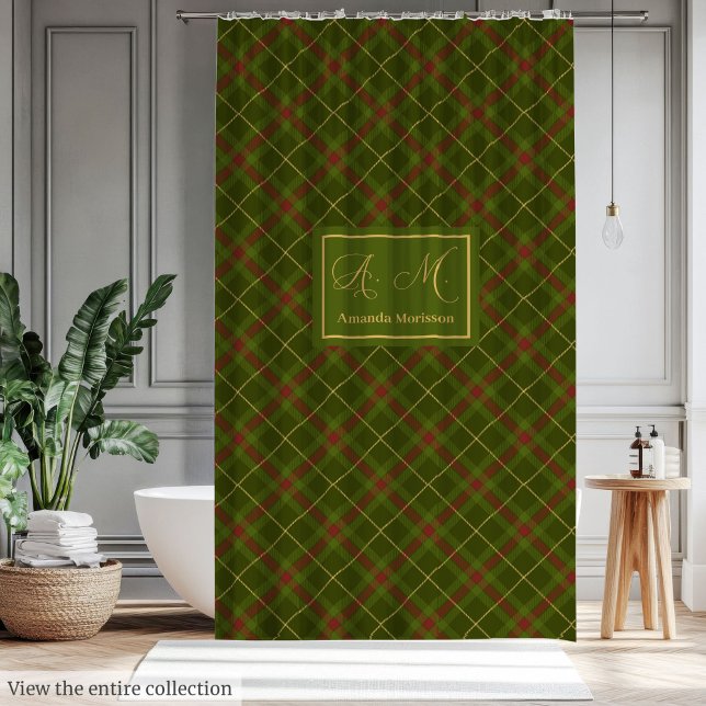Monogramme minimaliste tatan d'automne rideau élég (Minimalist Autumn Tartan Curtain Elegant Monogram)