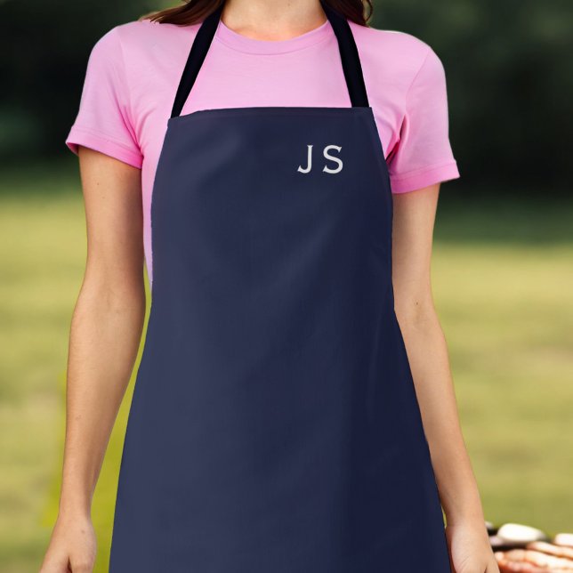 Monogramme Minuit Bleu Simple élégant tablier (A stylish midnight blue kitchen apron with space for your initials)