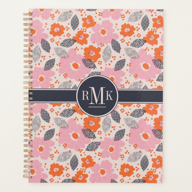 Monogramme | Modèle floral rétro mignon (Devant)