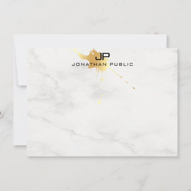 Monogramme Modèle Marbre blanc Elegant Gold Splash (Devant)