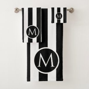 monogramme moderne à rayures noir et blanc