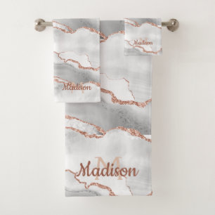 Monogramme Moderne Agate Blanche Paillettes Or Ros