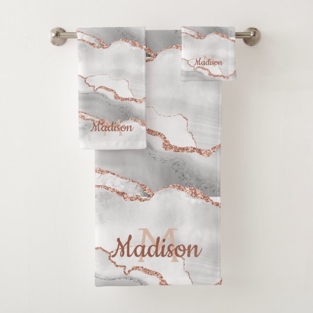 Monogramme Moderne Agate Blanche Paillettes Or Ros (En situation)