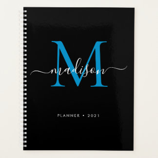 Monogramme moderne Black Blue Girly Script Name 20