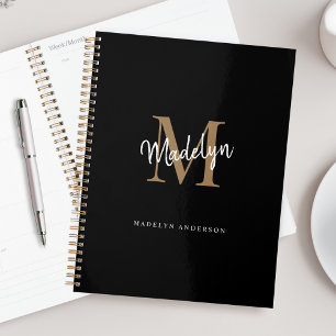 Monogramme moderne Black Gold Elegant Nom de scrip