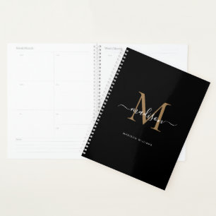 Monogramme moderne Black Gold Elegant Nom de scrip