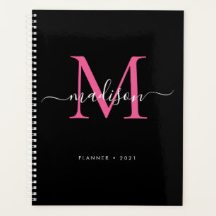 Monogramme moderne Black Hot Rose Girly Script 202