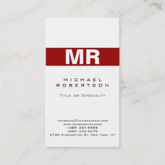 Monogramme moderne blanc rouge Carte de visite pro