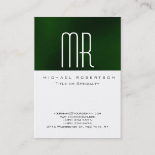 Monogramme moderne blanc vert Carte de visite prop