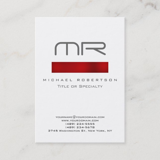 Monogramme moderne Carte de visite blanc rouge pro (Devant)