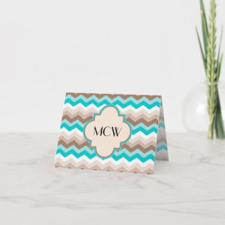 Monogramme moderne Chevron Brown Turquoise