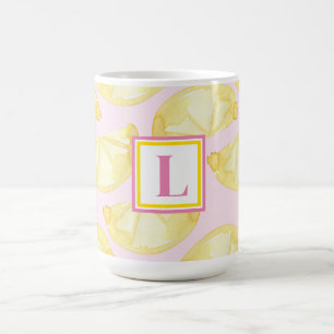 Monogramme moderne Citron jaune rose Imprimer Mug 