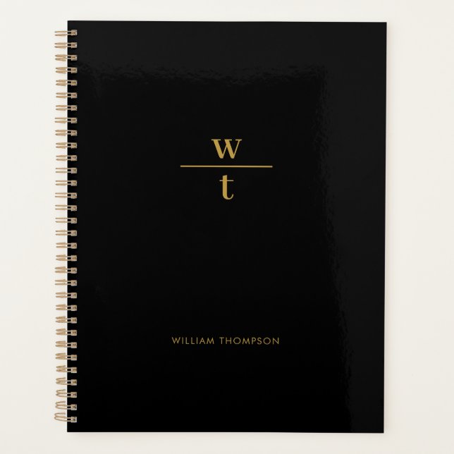 Monogramme Moderne Elegant Black Gold (Devant)