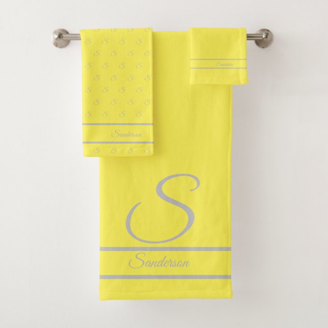 Monogramme moderne élégant jaune et gris (En situation)