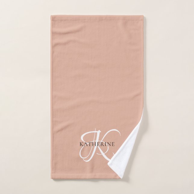 Monogramme moderne élégant Script rose pâle (Serviette à main)