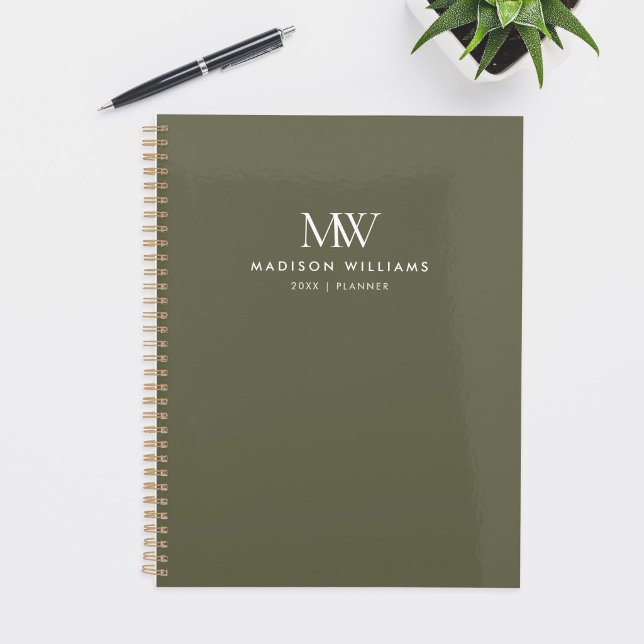 Monogramme Moderne Élégant Simple Vert Olive (Créateur téléchargé)