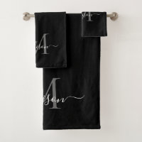 Monogramme moderne en argent gris noir Nom du scri