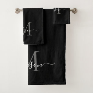 Monogramme moderne en argent gris noir Nom du scri
