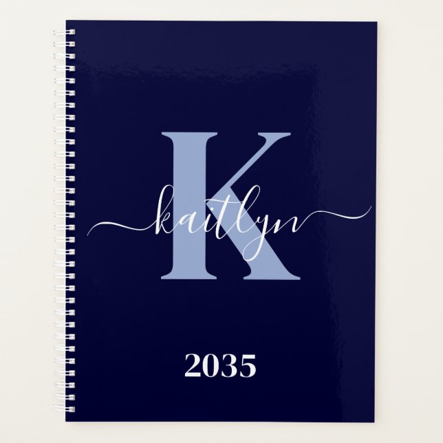 Monogramme Moderne en Écriture Manuscrite Bleu Nui (Devant)