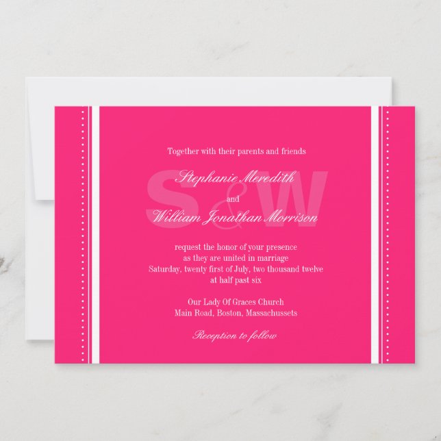 Monogramme moderne Faire-part de mariage rose chau (Devant)