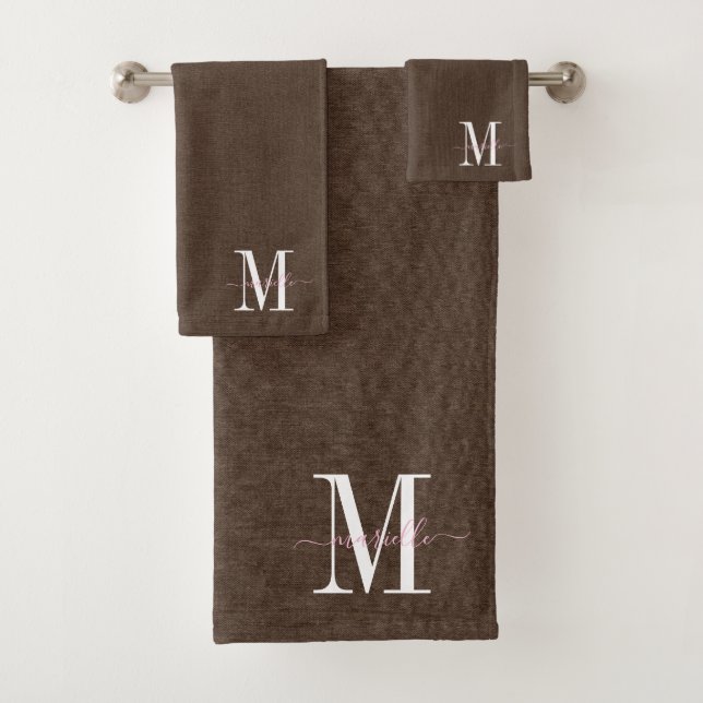 Monogramme moderne Faux Linge Brown foncé (En situation)